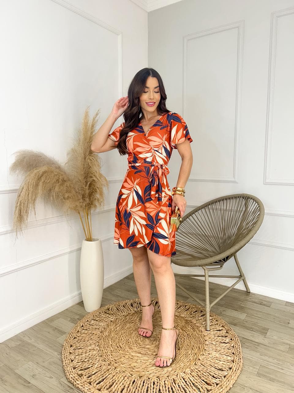 Vestido Curto Envelope de manga